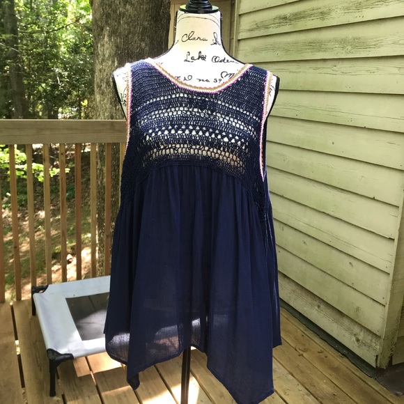Woman’s Blue Crocheted Tank Top - Picture 2 of 8